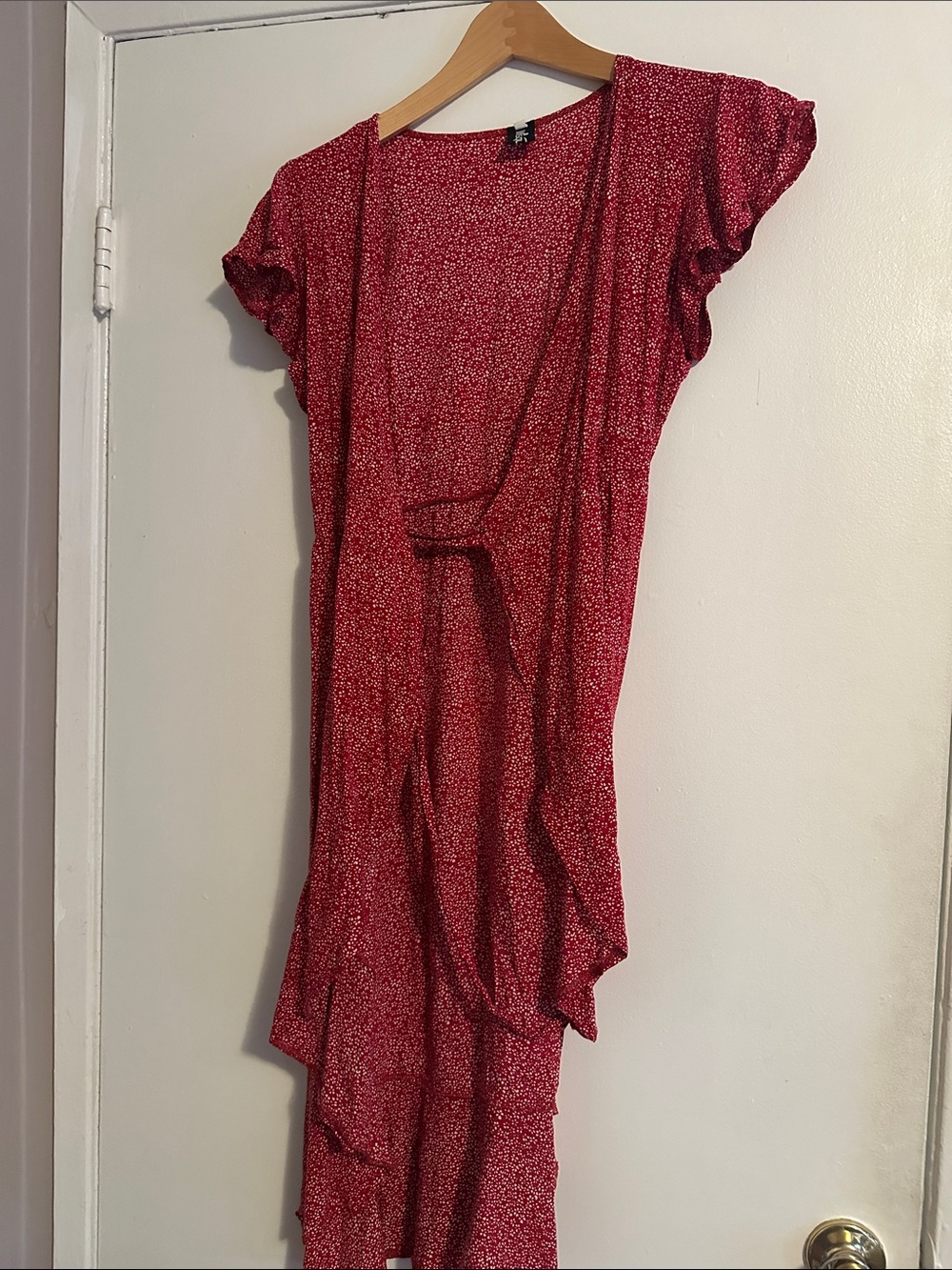 Crimson Floral High-Low Wrap Dress - Picture 7 of 8